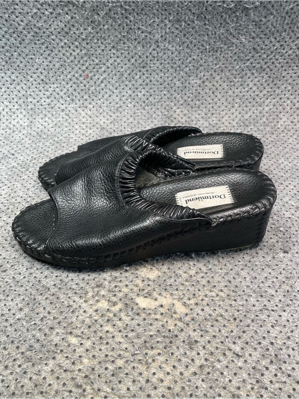 Dortmuend Black Leather Wedge Sandals Size 7 Womenβs